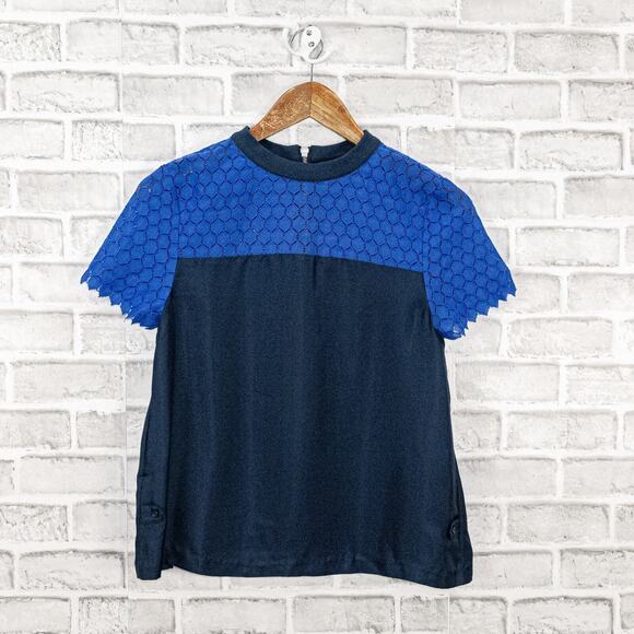 Band of Outsiders Women's 100% Silk Blouse Blue Mesh trime size 2 - Picture 5 of 9
